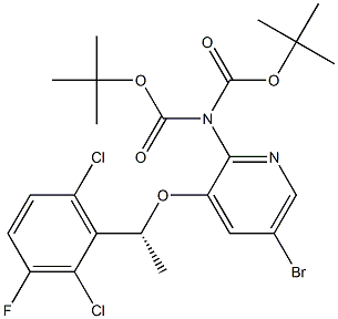 (R)-5-溴-N,N-二-(叔丁氧基羰基)-3-(1-(2,6-二氯-3-氟苯基)甲氧基)吡啶-2-胺, 877399-47-8, 结构式