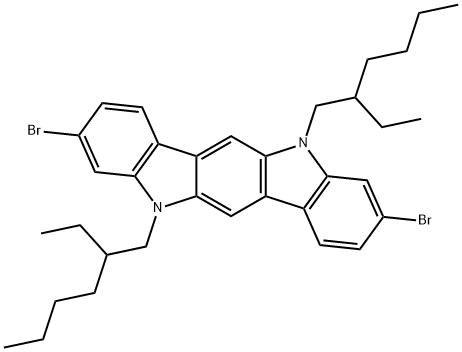 3,9-二溴-5,11-双(2-乙基己基)-5,11二氢吲哚[3,2-B]咔唑,882066-04-8,结构式