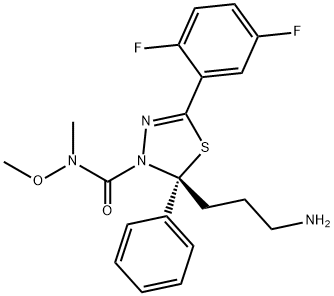 (2R)-2-(3-氨基丙基)-5-(2,5-二氟苯基)-N-甲氧基-N-甲基-2-苯基-1,3,4-噻二唑-3(2H)-甲酰胺 结构式