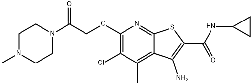 3-aMino-5-chloro-N-cyclopropyl-4-Methyl-6-(2-(4-Methylpiperazin-1-yl)-2-oxoethoxy)thieno[2,3-b]pyridine-2-carboxaMide|3-氨基-5-氯-N-环丙基-4-甲基-6-[2-(4-甲基-1-哌嗪基)-2-氧代乙氧基]-噻吩并[2,3-B]吡啶-2-甲酰胺