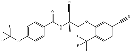 BenzaMide, N-[(1S)-1-cyano-2-[5-cyano-2-(trifluoroMethyl)phenoxy]-1-Methylethyl]-4-[(trifluoroMethyl)thio]- Struktur