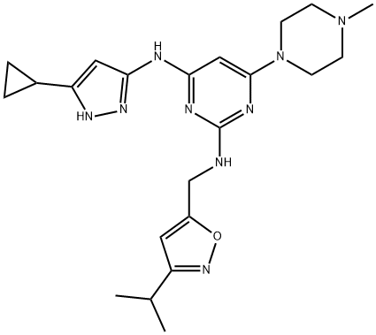 N4-(5-环丙基-1H-吡唑-3-基)-N2-[[3-异丙基-5-异恶唑基]甲基]-6-(4-甲基-1-哌嗪基)-2,4-嘧啶二胺,898280-07-4,结构式
