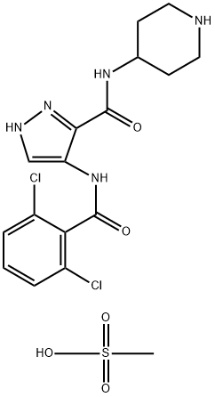 4-[(2,6-二氯苯甲酰基)氨基]-N-4-哌啶基-1H-吡唑-3-甲酰胺甲磺酸盐, 902135-89-1, 结构式