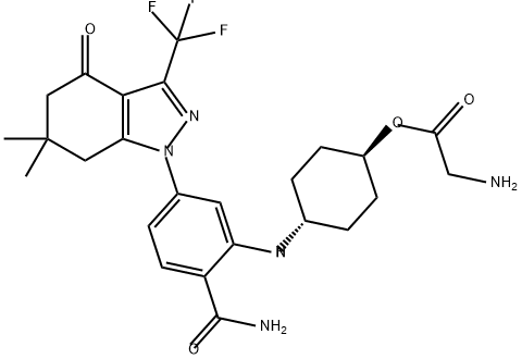グリシン(1α)-4β-[[2-カルバモイル-5-[4,5,6,7-テトラヒドロ-6,6-ジメチル-4-オキソ-3-(トリフルオロメチル)-1H-インダゾール-1-イル]フェニル]アミノ]シクロヘキシル