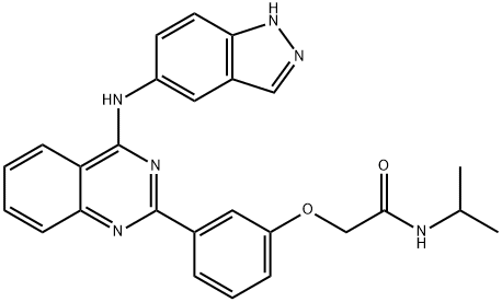 2-[3-[4-[(1H-吲唑-5-基)氨基]喹唑啉-2-基]苯氧基]-N-异丙基乙酰胺 结构式
