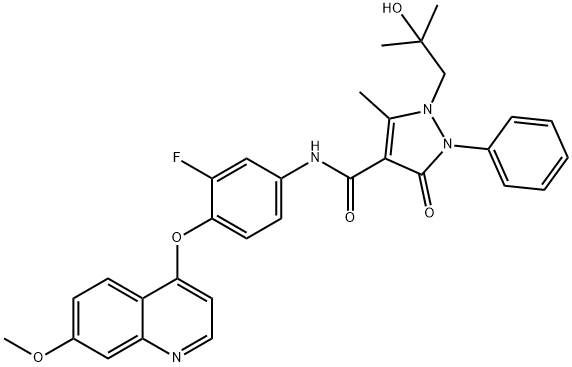913376-84-8 N-[3-氟-4-[(7-甲氧基喹啉-4-基)氧基]苯基]-1-(2-羟基-2-甲基丙基)-5-甲基-3-氧代-2-苯基-2,3-二氢-1H-吡唑-4-甲酰胺