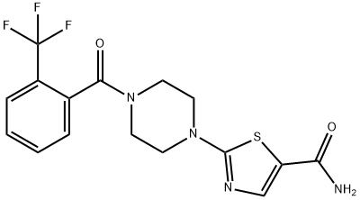 916888-66-9 2-(4-(2-(トリフルオロメチル)ベンゾイル)ピペラジン-1-イル)チアゾール-5-カルボキサミド