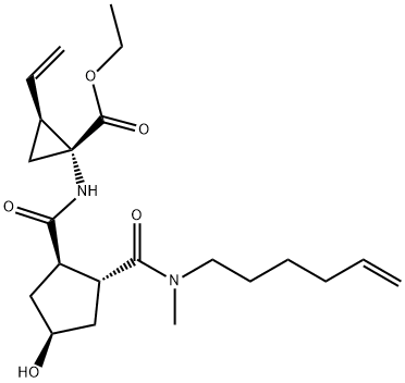 (1S,2R)-1-((1R,2R,4S)-2-(5-烯己基(甲基)氨甲酰基)-4-羟基环戊甲酰胺基)-2-乙烯基-环丙烷羧酸乙酯,922727-93-3,结构式