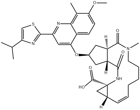 Cyclopenta[c]cyclopropa[g][1,6]diazacyclotetradecine-12a(1H)-carboxylic acid, 2,3,3a,4,5,6,7,8,9,11a,12,13,14,14a-tetradecahydro-2-[[7-Methoxy-8-Methyl-2-[4-(1-Methylethyl)-2-thiazolyl]-4-quinolinyl]oxy]-5-Methyl-4,14-dioxo-, (2R,3aR,10Z,11aS,12aR,14aR)-|(2R,3AR,11AS,12AR,14AR,Z)-2-(2-(4-异丙基噻唑-2-基)-7-甲氧基-8-甲基-4-喹啉氧基)-5-甲基-4,14-二氧-1,2,3,3A,4,5,6,7,8,9,11A,12,12A,13,14,14A-16氢环戊烷并[C]环丙基并[G][1,6]双氮杂十四烷-12A-羧酸
