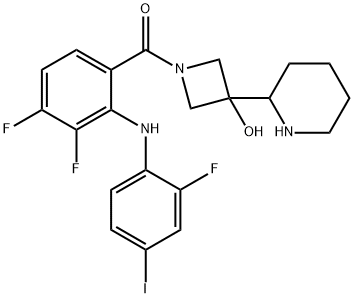 1-[[3,4-二氟-2-[(2-氟-4-碘苯基)氨基]苯基]羰基]-3-(哌啶-2-基)氮杂环丁-3-醇,934662-91-6,结构式