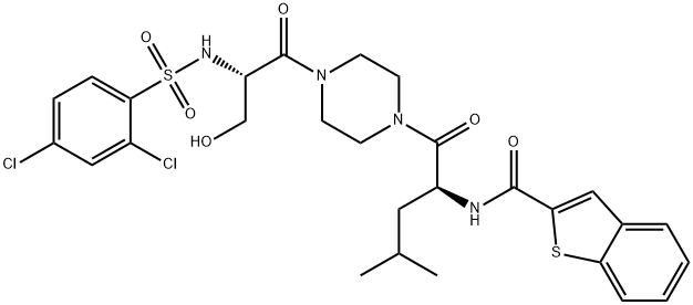 N-((S)-1-(4-((S)-2-(2,4-dichlorophenylsulfonaMido)-3-hydroxypropanoyl)piperazin-1-yl)-4-Methyl-1-oxopentan-2-yl)benzo[b]thiophene-2-carboxaMide Struktur