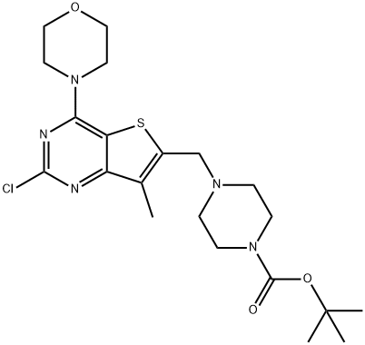 1-Piperazinecarboxylic acid, 4-[[2-chloro-7-Methyl-4-(4-Morpholinyl)thieno[3,2-d]pyriMidin-6-yl]Methyl]-, 1,1-diMethylethyl ester Structure