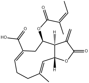 (3AR,4R,6E,10E,11AR)-2,3,3A,4,5,8,9,11A-八氢-10-甲基-3-亚甲基-4-[[(2Z)-2-甲基-1-氧代-2-丁烯-1-基]氧基]-2-氧代环癸并[C]呋喃-6-羧酸, 956384-55-7, 结构式