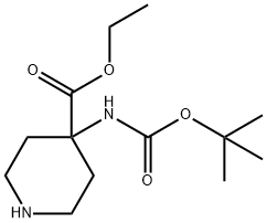 4-[(叔丁氧基羰基)氨基]哌啶-4-甲酸乙酯,956460-98-3,结构式