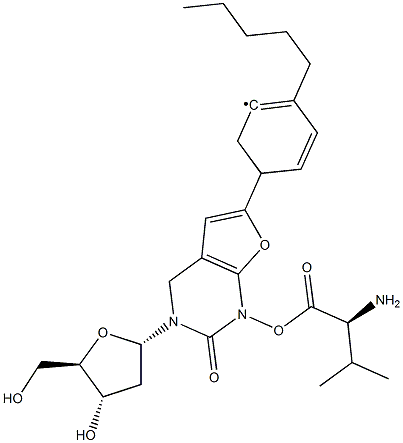 3-(2-脱氧-BETA-D-赤式-呋喃戊糖基)-6-(4-戊基苯基)呋喃并[2,3-D]嘧啶-2(3H)-酮 5'-L-缬氨酸酯,956483-02-6,结构式
