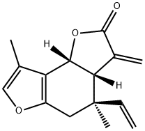 (3aS)-4β-ビニル-3a,4,5,8bβ-テトラヒドロ-4,8-ジメチル-3-メチレンベンゾ[1,2-b:3,4-b']ジフラン-2(3H)-オン 化学構造式