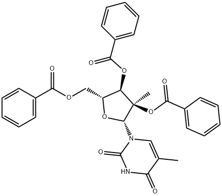 (2R,3R,4R,5R)-5-((benzoyloxy)Methyl)-3-Methyl-2-(5-Methyl-2,4-dioxo-3,4-dihydropyriMidin-1(2H)-yl)tetrahydrofuran-3,4-diyl dibenzoate Struktur