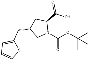 (2S,4S)-1-(TERT-ブチルトキシカルボニル)-4-(チオフェン-2-イルメチル)ピロリジン-2-カルボン酸 化学構造式
