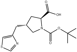 反-BOC-4-(噻唑-4-基甲基)-L-脯氨酸, 959575-45-2, 结构式
