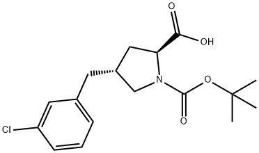 (2S,4R)-1-(tert-butoxycarbonyl)-4-(3-chlorobenzyl)pyrrolidine-2-carboxylic acid Structure