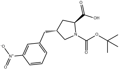(2S,4R)-1-(tert-butoxycarbonyl)-4-(3-nitrobenzyl)pyrrolidine-2-carboxylic acid Structure