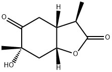 [3R,3aα,7aα,(-)]-3a,6,7,7a-テトラヒドロ-6β-ヒドロキシ-3α,6-ジメチルベンゾフラン-2,5(3H,4H)-ジオン 化学構造式