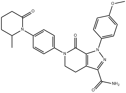 1-(4-甲氧基苯基)-6-(4-(2-甲基-6-氧代哌啶-1-基)苯基)-7-氧代-4,5,6,7-四氢-1H-吡唑并[3,4-C]吡啶-3-甲酰胺 结构式