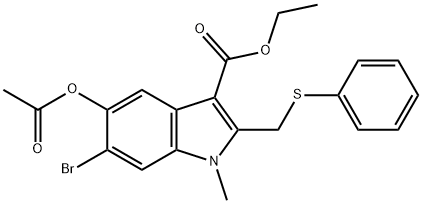 乙基 5-乙酰氧基-6-溴-1-甲基-2-(苯基硫代甲基)-1H-吲哚-3-羧酸酯,141061-97-4,结构式