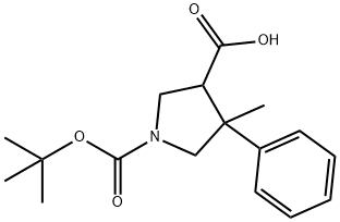 1-(tert-butoxycarbonyl)-4-Methyl-4-phenylpyrrolidine-3-carboxylic acid Struktur