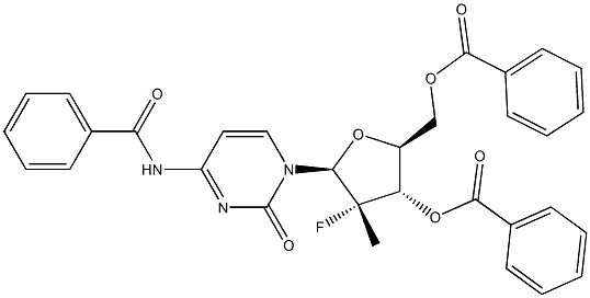 (2S,3S,4S,5S)-5-(4-苯甲酰氨基-2-氧代嘧啶-1(2H)-基)-2-((苯甲酰氧基)甲基)-4-氟-4-甲基四氢呋喃-3-基苯甲酸酯,,结构式