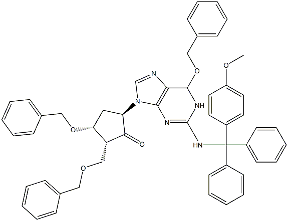 (2R,3R,5R)-3-(Benzyloxy)-5-(6-(benzyloxy)-2-(((4-Methoxyphenyl)diphenylMethyl)aMino)-1H-purin-9(6H)-yl)-2-((benzyloxy)Methyl)cyclopentanone 化学構造式