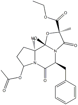 (2R,5S,10aS,10bS)-8-Acetoxy-5-benzyl-10b-hydroxy-2-Methyl-3,6-dioxooctahydro-2H-oxazolo[3,2-a]pyrrolo[2,1-c]pyrazine-2-carboxylic Acid Ethyl Ester Structure