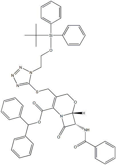 (6R,7S)-7-BenzaMido-3-(((1-(2-((tert-butyldiphenylsilyl)oxy)ethyl)-1H-tetrazol-5-yl)thio)Methyl)-8-oxo-5-oxa-1-azabicyclo[4.2.0]oct-2-ene-2-carboxylic Acid Benzhydryl Ester Structure
