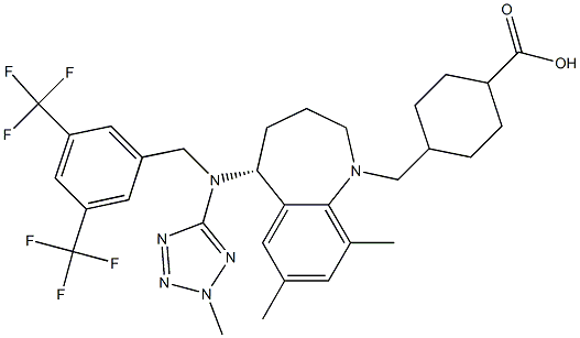 (1R,4r)-4-(((R)-5-((3,5-bis(trifluoroMethyl)benzyl)(2-Methyl-2H-tetrazol-5-yl)aMino)-7,9-diMethyl-2,3,4,5-tetrahydro-1H-benzo[b]azepin-1-yl)Methyl)cyclohexanecarboxylic acid Structure
