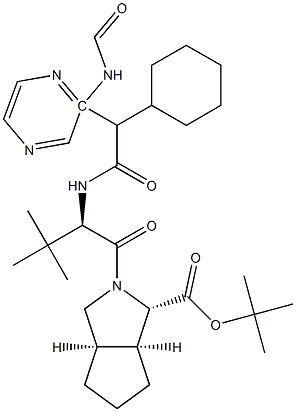 (1S,3AR,6AS)-2-((R)-2-((R)-2-环己基-2-(吡嗪-2-甲酰胺基)乙酰氨基)-3,3-二甲基丁酰基)八氢环戊二烯并[C]吡咯-1-羧酸叔丁酯, , 结构式