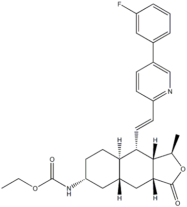 ethyl ((1R,3aR,4aR,6R,8aR,9S,9aS)-9-((E)-2-(5-(3-fluorophenyl)pyridin-2-yl)vinyl)-1-Methyl-3-oxododecahydronaphtho[2,3-c]furan-6-yl)carbaMate Struktur