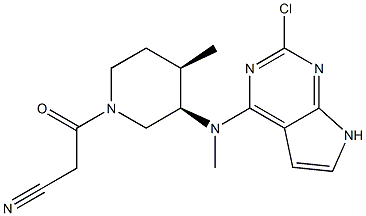 3-((3R,4R)-3-((2-chloro-7H-pyrrolo[2,3-d]pyriMidin-4-yl)(Methyl)aMino)-4-Methylpiperidin-1-yl)-3-oxopropanenitrile Struktur