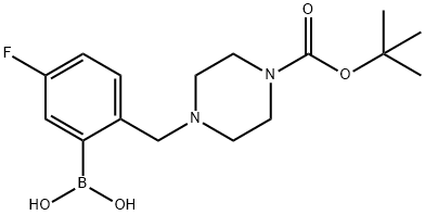 (2-((4-(TERT-ブチルトキシカルボニル)ピペラジン-1-イル)メチル)-5-フルオロフェニル)ボロン酸 化学構造式