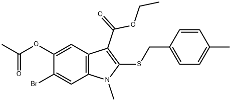 乙基 5-乙酰氧基-6-溴-1-甲基-2-(P-苯甲基硫代甲基)-1H-吲哚-3-羧酸酯,1704066-63-6,结构式