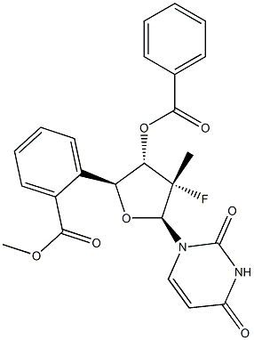 ((2S,3S,4S,5S)-3-(benzoyloxy)-5-(2,4-dioxo-3,4-dihydropyriMidin-1(2H)-yl)-4-fluoro-4-Methyltetrahydrofuran-2-yl)Methyl benzoate 化学構造式