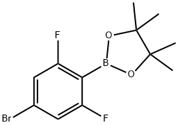 2-(4-ブロモ-2,6-ジフルオロフェニル)-4,4,5,5-テトラメチル-1,3,2-ジオキサボロラン 化学構造式