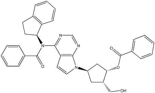 (1S,2S,4R)-4-(4-(N-((S)-2,3-dihydro-1H-inden-1-yl)benzaMido)-7H-pyrrolo[2,3-d]pyriMidin-7-yl)-2-(hydroxyMethyl)cyclopentyl benzoate 化学構造式