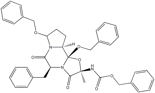 ((2R,5S,10aS,10bS)-5-Benzyl-8,10b-bis(benzyloxy)-2-Methyl-3,6-dioxooctahydro-2H-oxazolo[3,2-a]pyrrolo[2,1-c]pyrazin-2-yl)carbaMic Acid Benzyl Ester, , 结构式