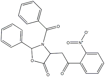 3-Benzoyl-4-(2-(2-nitrophenyl)-2-oxoethyl)-2-phenyloxazolidin-5-one, , 结构式