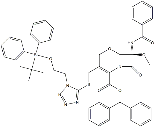 (7R)-7-BenzaMido-3-(((1-(2-((tert-butyldiphenylsilyl)oxy)ethyl)-1H-tetrazol-5-yl)thio)Methyl)-7-Methoxy-8-oxo-5-oxa-1-azabicyclo[4.2.0]oct-2-ene-2-carboxylic Acid Benzhydryl Ester Structure