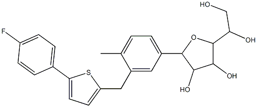 2-(1,2-dihydroxyethyl)-5-(3-((5-(4-fluorophenyl)thiophen-2-yl)Methyl)-4-Methylphenyl)tetrahydrofuran-3,4-diol Struktur