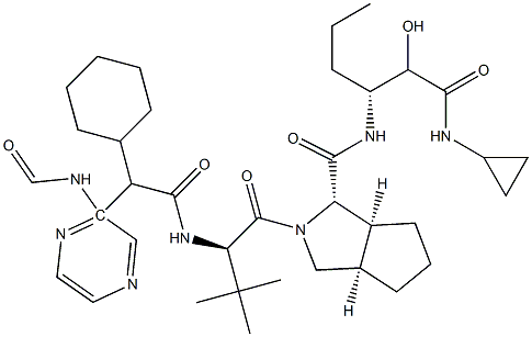 (1S,3aR,6aS)-2-((R)-2-((R)-2-cyclohexyl-2-(pyrazine-2-carboxaMido)acetaMido)-3,3-diMethylbutanoyl)-N-((3R)-1-(cyclopropylaMino)-2-hydroxy-1-oxohexan-3-yl)octahydrocyclopenta[c]pyrrole-1-carboxaMide Structure