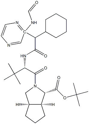 (1S,3AR,6AS)-2-((S)-2-((R)-2-环己基-2-(吡嗪-2-甲酰氨基)乙酰氨基)-3,3-二甲基丁酰基)八氢环戊二烯并[C]吡咯-1-羧酸叔丁酯, , 结构式