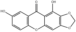 1,7-ジヒドロキシ-2,3-メチレンジオキシキサントン 化学構造式