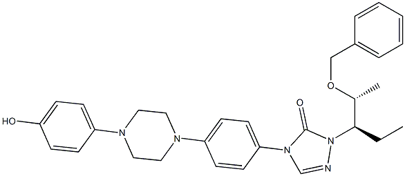 1-((2R,3R)-2-(benzyloxy)pentan-3-yl)-4-(4-(4-(4-hydroxyphenyl)piperazin-1-yl)phenyl)-1H-1,2,4-triazol-5(4H)-one Struktur